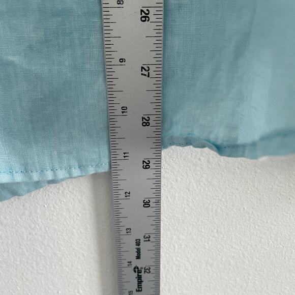 Saks Fifth Avenue Button Up Shirt Men L Mint Blue Linen Slim Fit Roll Tab Resort - Picture 4 of 8